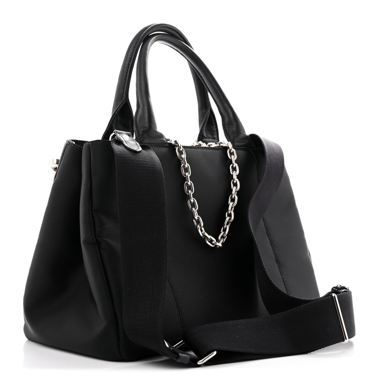 Prada Tessuto Nylon Nappa Zip Pocket Chain Tote Black