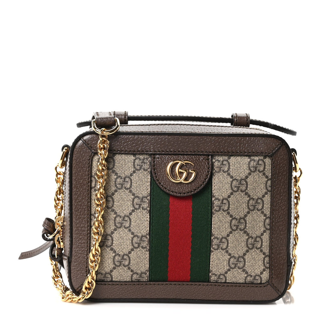 Gucci GG Supreme Monogram Mini Ophidia Top Handle Shoulder Bag Brown