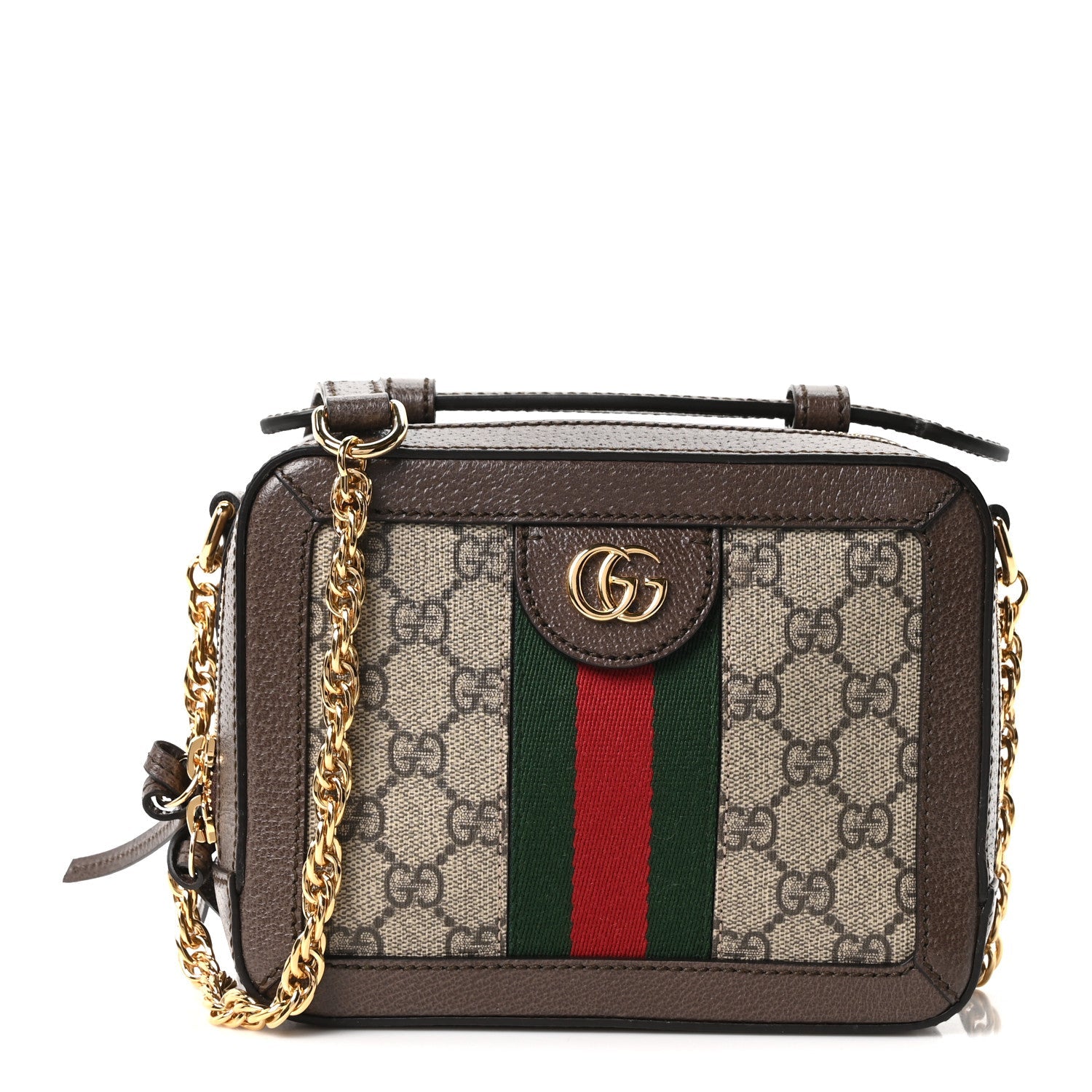 Gucci GG Supreme Monogram Mini Ophidia Top Handle Shoulder Bag Brown