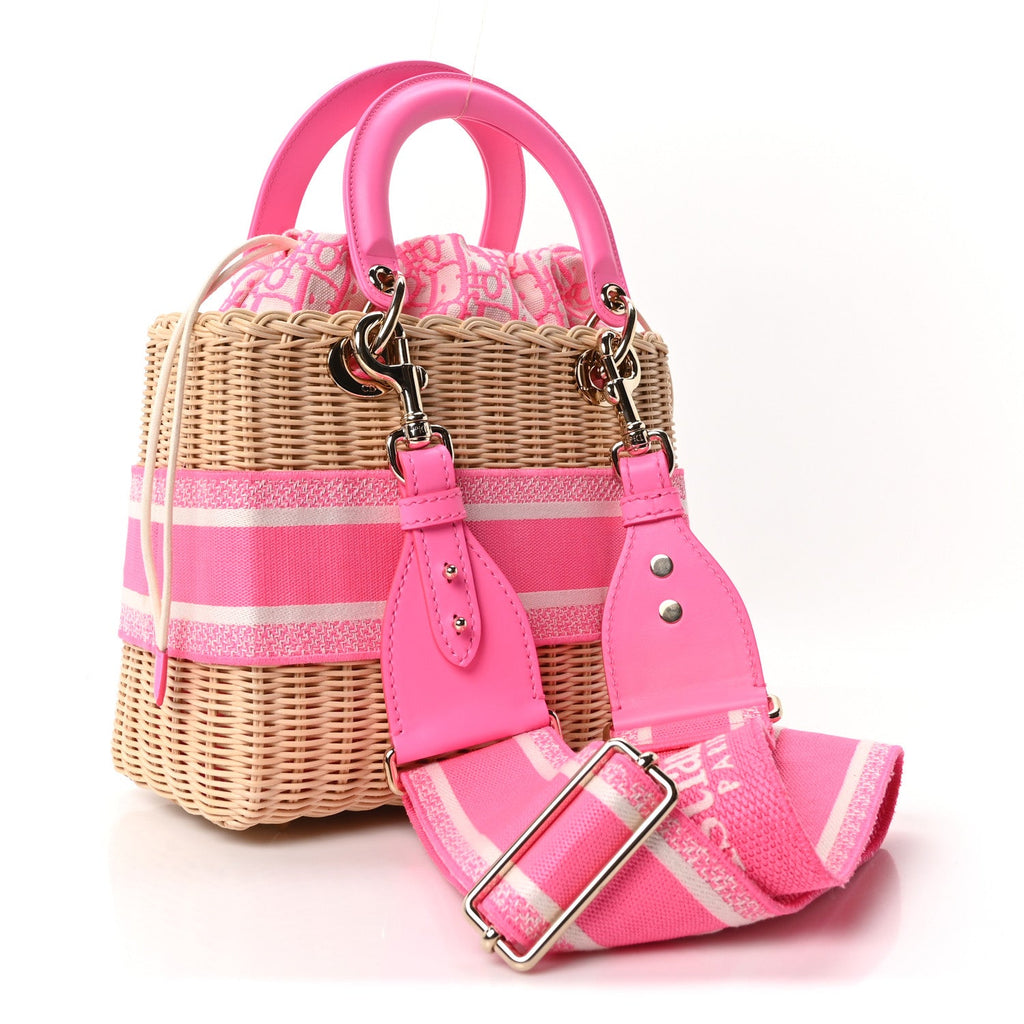 Dior Wicker Oblique Medium Lady Dior Bag Fluorescent Pink
