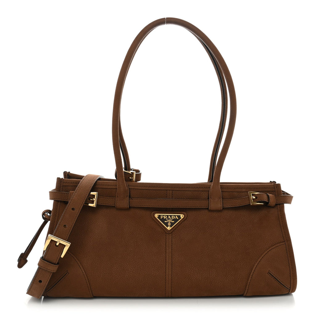 Prada Nubuck Triangle Medium Bonnie Shoulder Bag Cacao