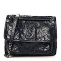 Saint Laurent Crinkled Calfskin Matelasse Monogram Medium Niki Chain Satchel Deep Marine