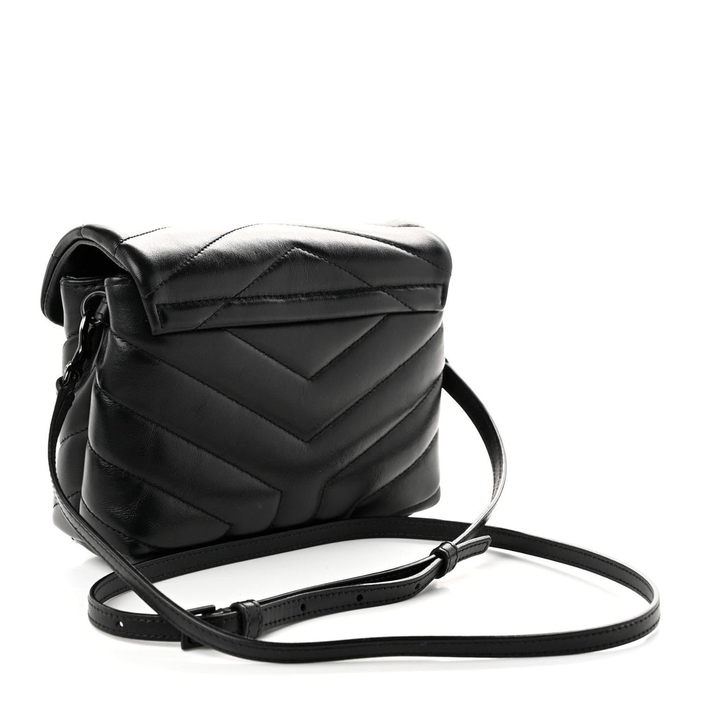 Saint Laurent Calfskin Y Quilted Monogram Monochrome Toy Loulou Crossbody Bag Black
