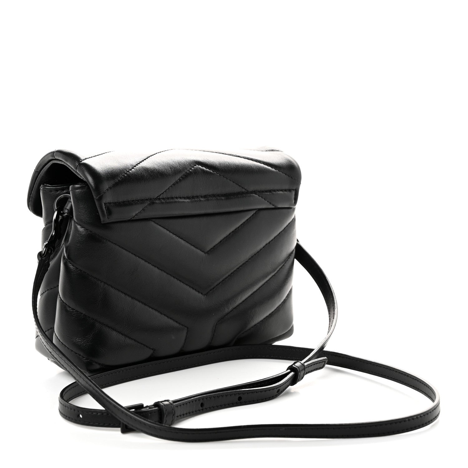 Saint Laurent Calfskin Y Quilted Monogram Monochrome Toy Loulou Crossbody Bag Black