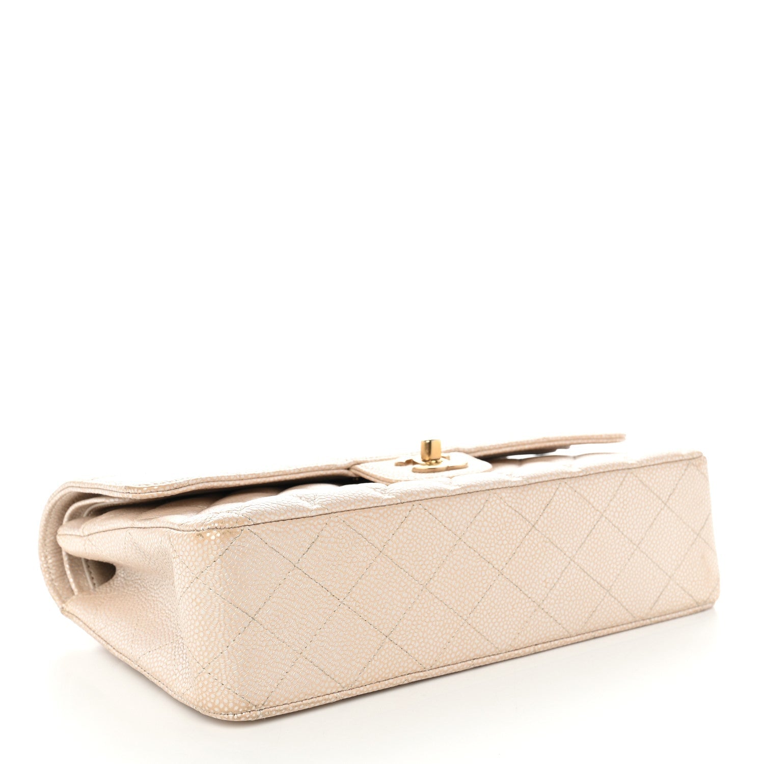 Chanel Pearly Caviar Quilted Medium Double Flap Light Beige