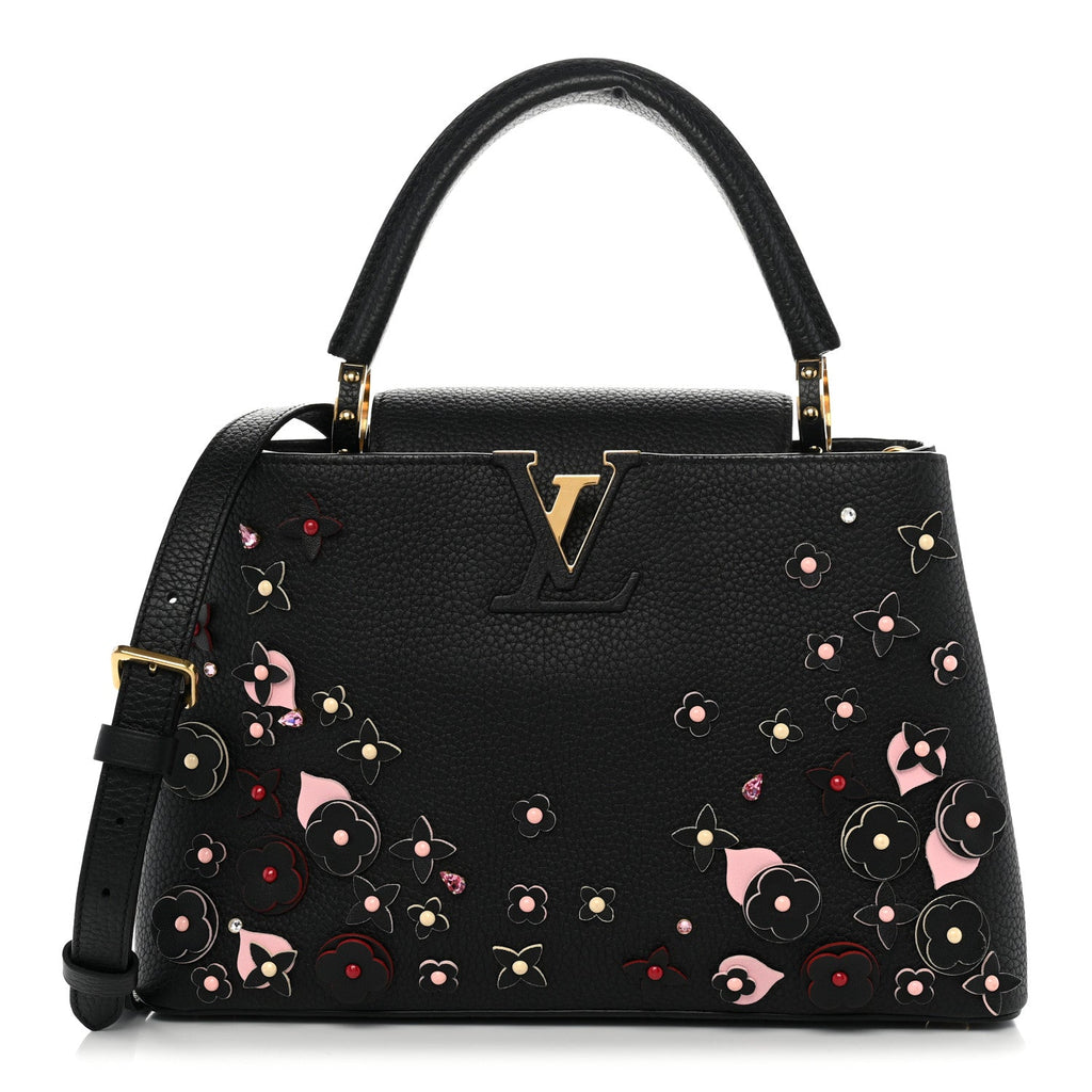 Louis Vuitton Taurillon Mechanical Flowers Capucines PM Black