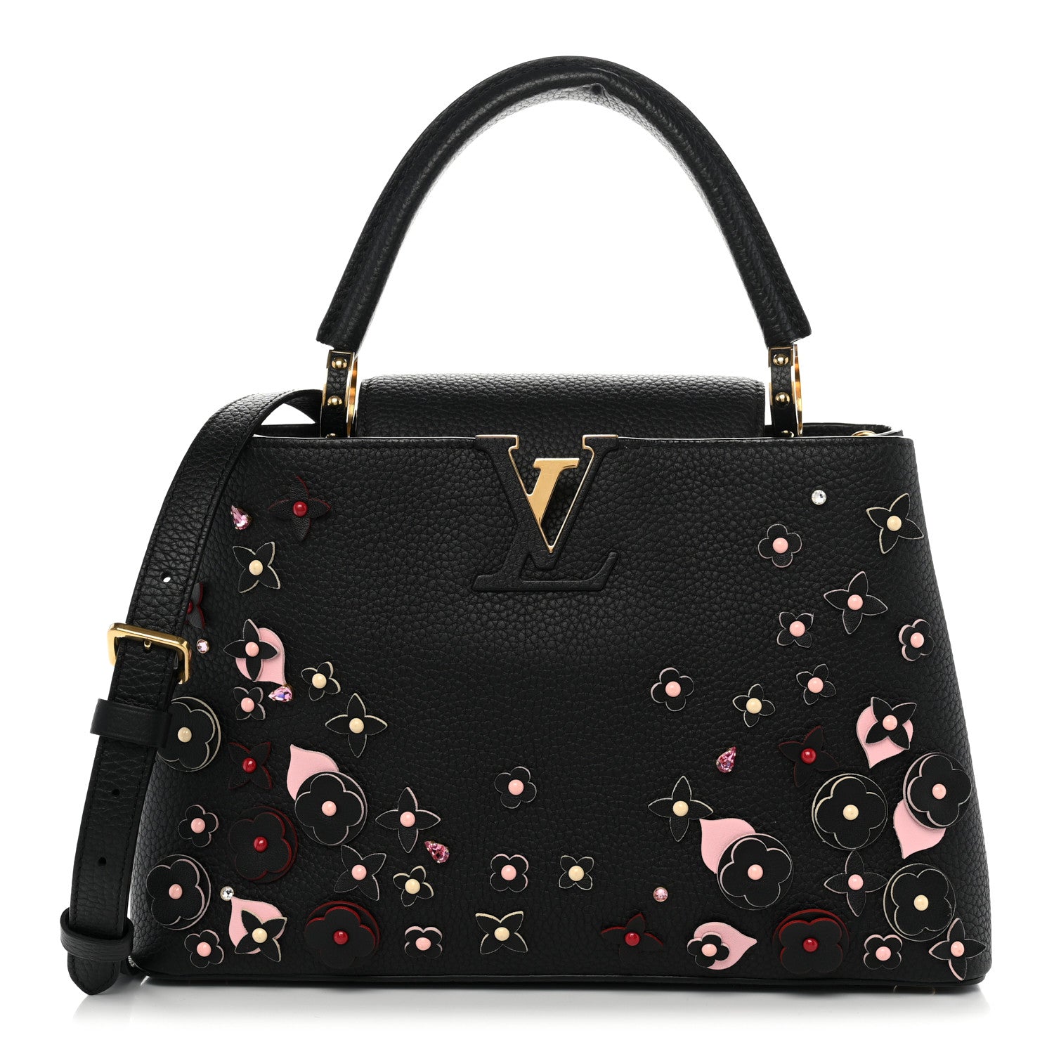 Louis Vuitton Taurillon Mechanical Flowers Capucines PM Black