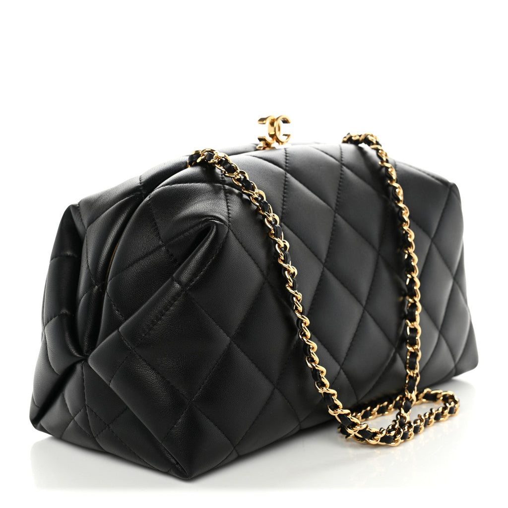 Chanel Lambskin Quilted Clutch With Chain Black