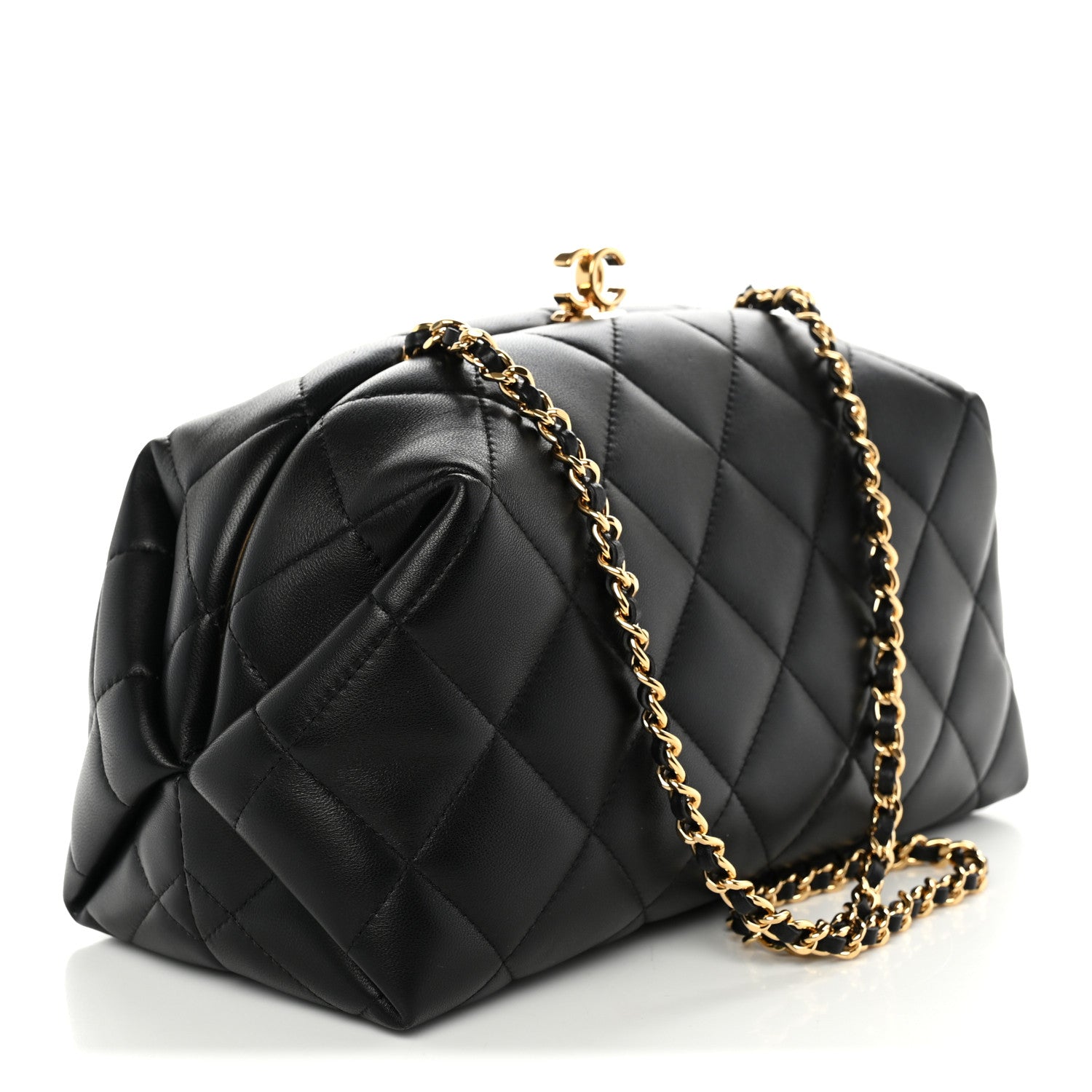 Chanel Lambskin Quilted Clutch With Chain Black