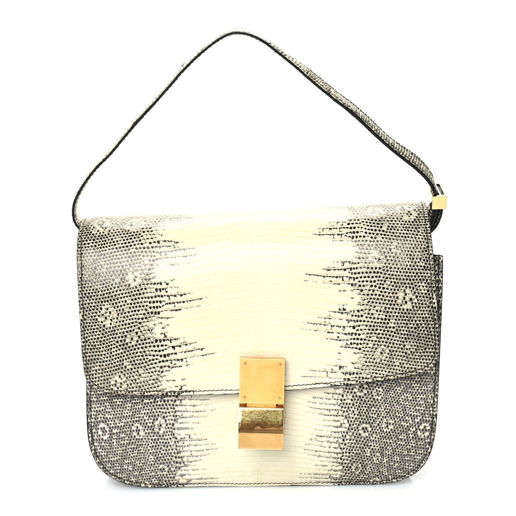 Celine Lizard Medium Classic Box Flap Bag Natural