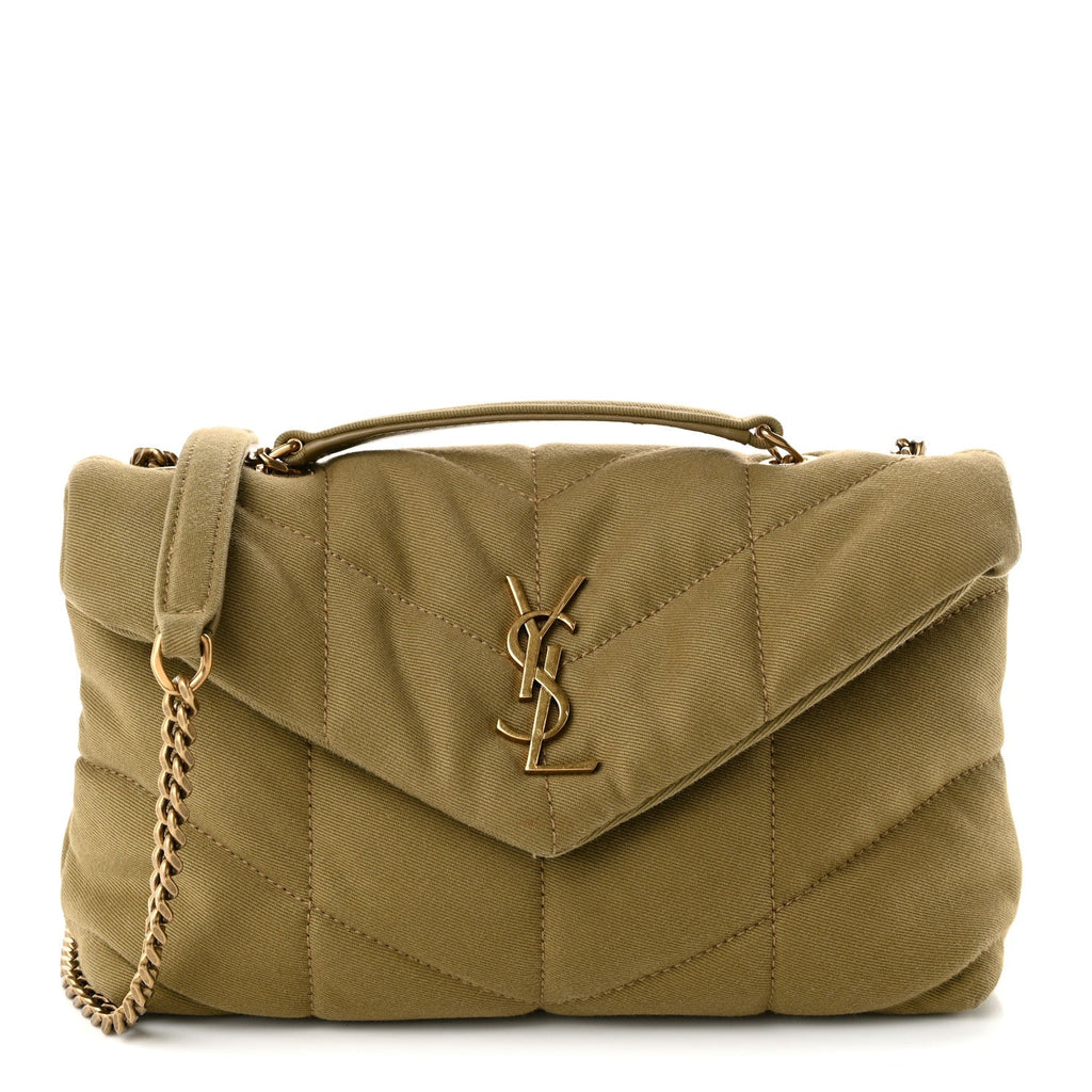 Saint Laurent Canvas Quilted Toy Loulou Puffer Monogram Chain Satchel Fir Green
