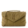 Saint Laurent Canvas Quilted Toy Loulou Puffer Monogram Chain Satchel Fir Green