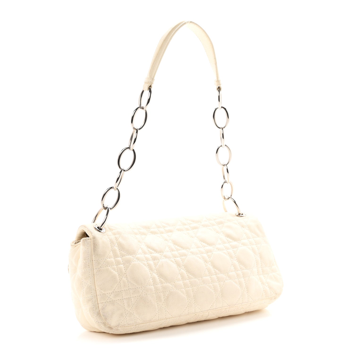 Dior Lambskin Cannage Rendezvous Flap White