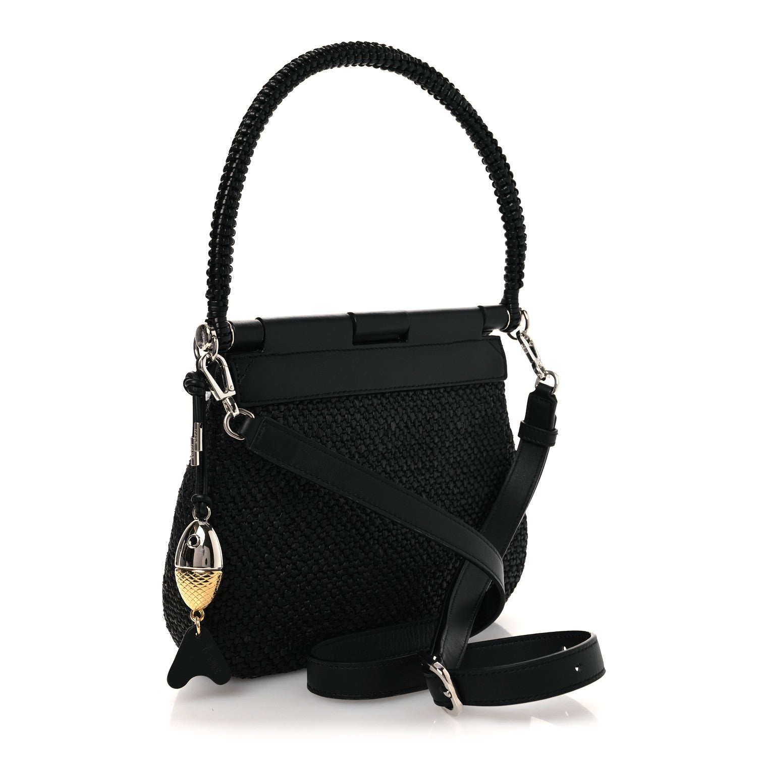 Loewe Raffia Calfskin Medium Pescador Bag Black