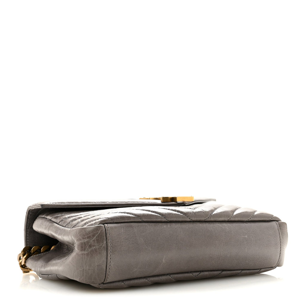Saint Laurent Waxed Calfskin Matelasse Chevron Medium Monogram College Bag Fog Gray