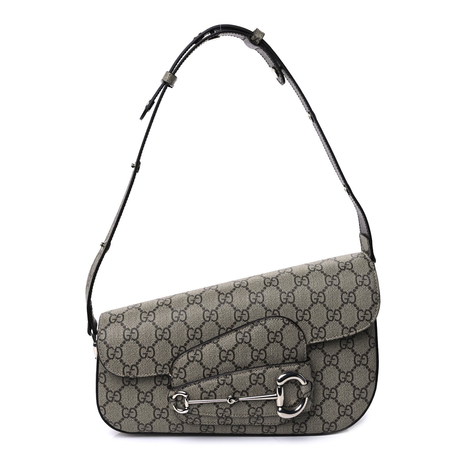 Gucci Monogram Small Horsebit 1955 Asymmetric Shoulder Bag Beige Brown Sugar