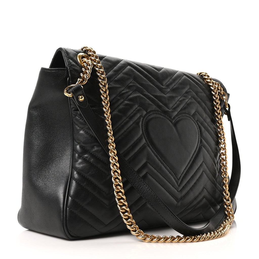 Gucci Calfskin Matelasse Large GG Marmont Shoulder Bag Black