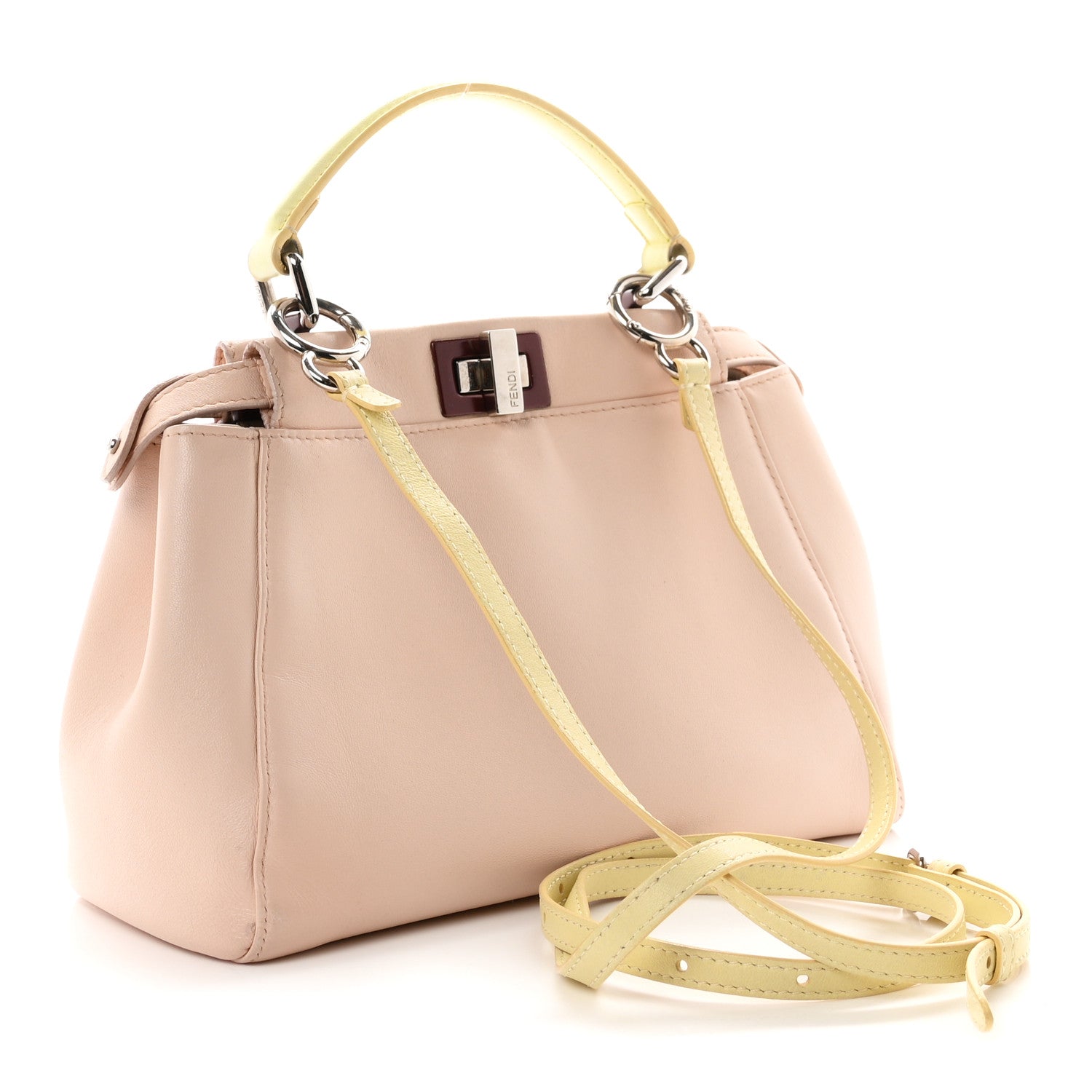 Fendi Nappa Colorblock Mini Peekaboo Iconic Satchel Plaster Banana Grigio Polvere