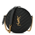 Saint Laurent Grain De Poudre Matelasse Chevron Quilted Round Vinyle Camera Bag Black