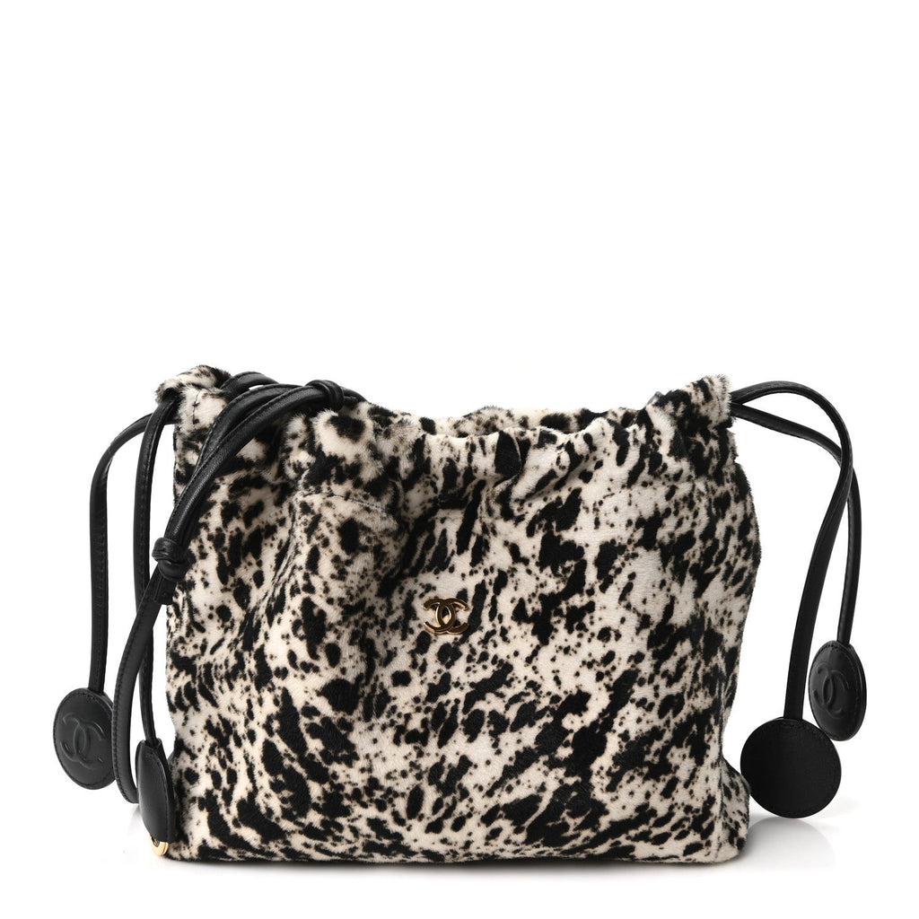 Chanel Pony Hair Printed Chic Lady Shoulder Bag White Black