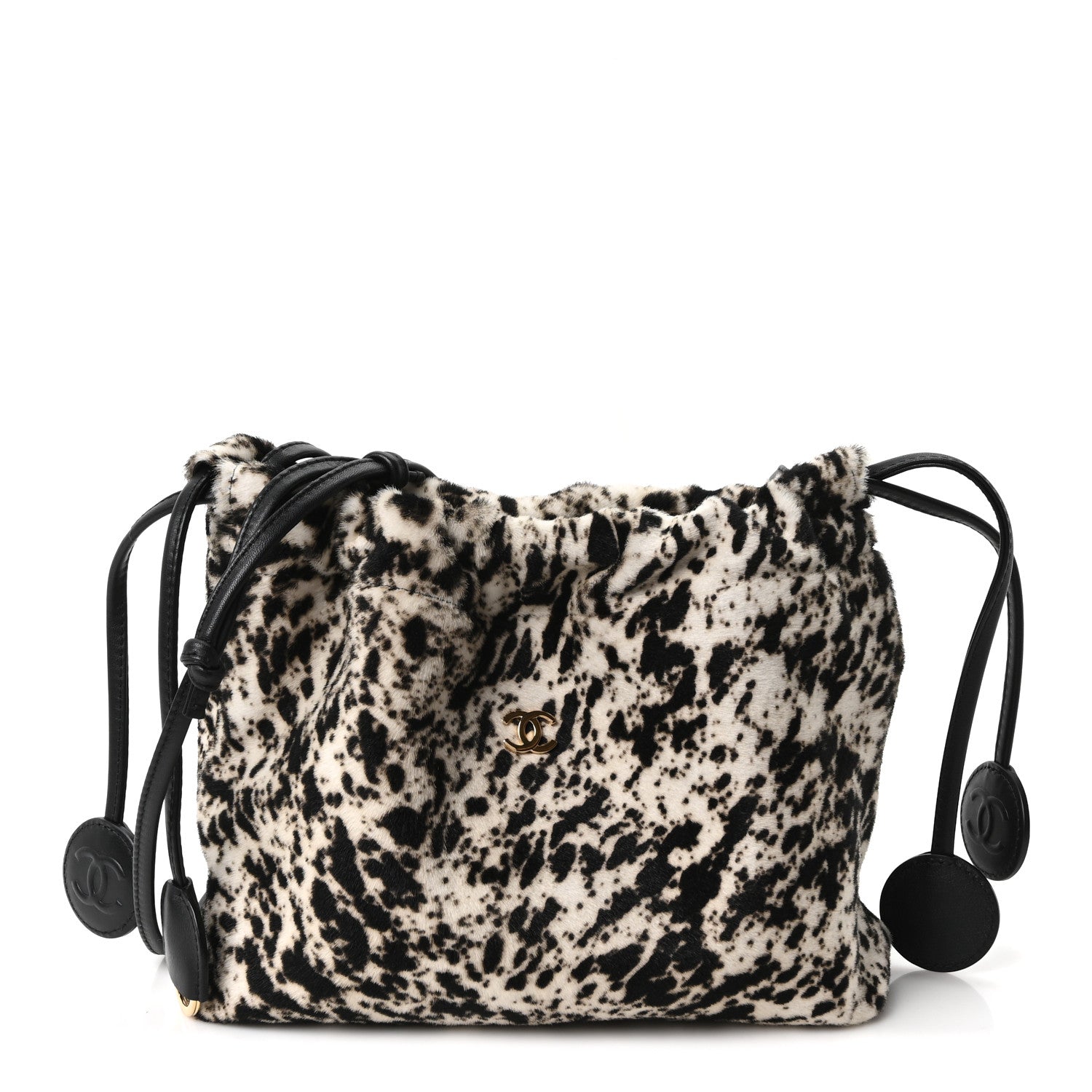 Chanel Pony Hair Printed Chic Lady Shoulder Bag White Black