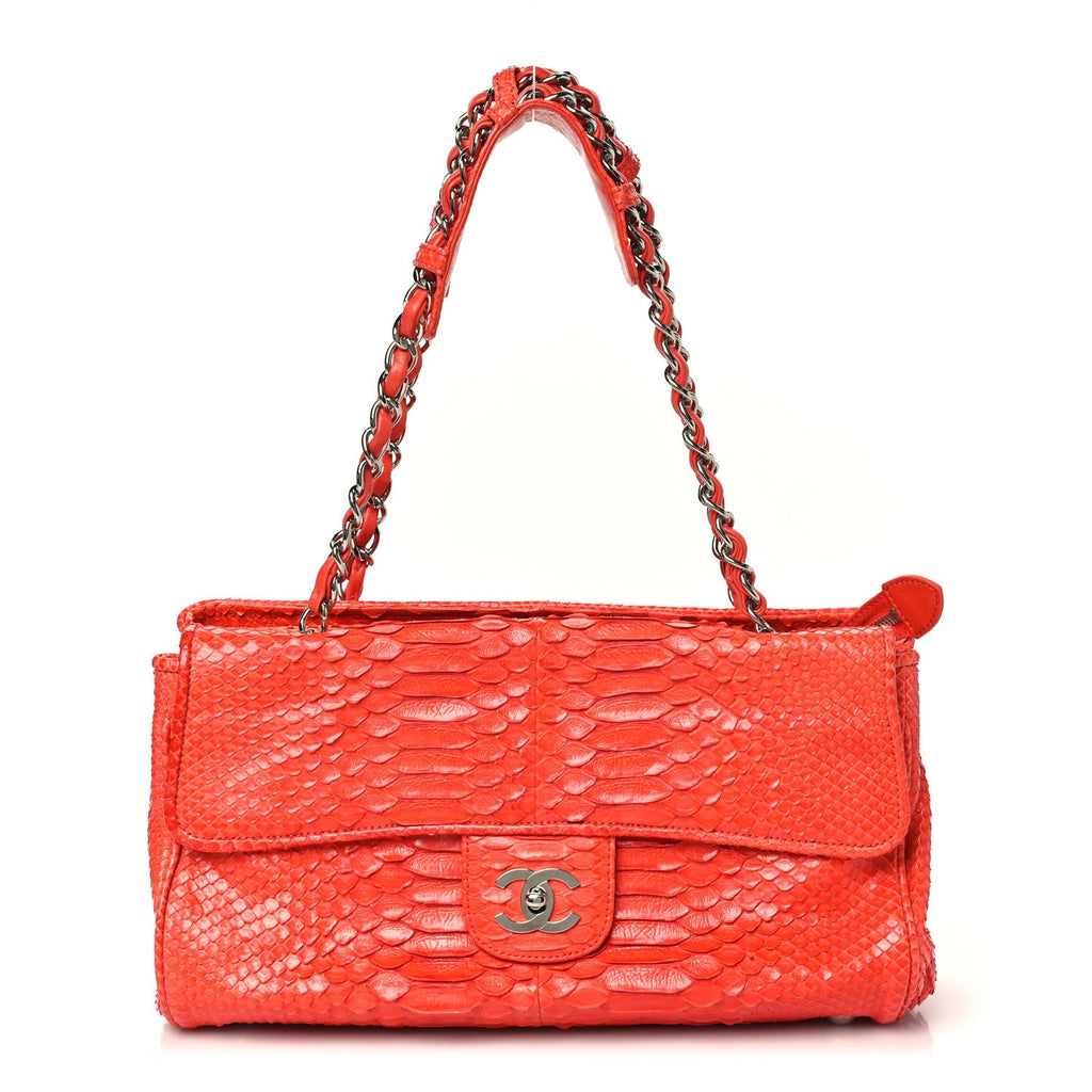 Chanel Snakeskin East West Kisslock Flap Red