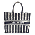 Dior Canvas Embroidered Large Striped Book Tote Navy