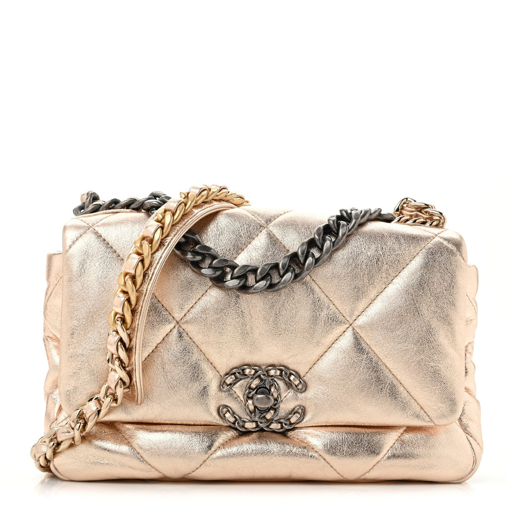 Chanel Metallic Lambskin Quilted Medium Chanel 19 Flap Gold