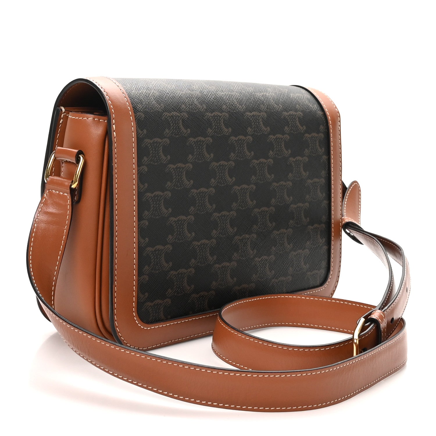 Celine Triomphe Canvas Calfskin Medium Triomphe Bag Tan