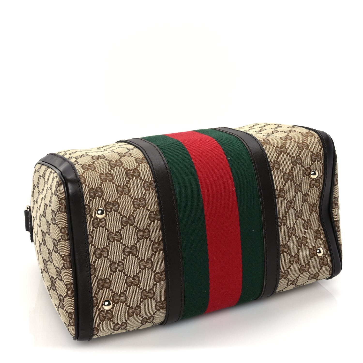 Gucci Monogram Vintage Web Medium Boston Dark Brown