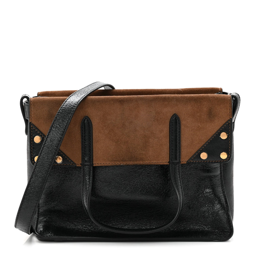 Fendi Agnello Old Shine Vitello Go Rain Small Flip Tote Black Marrone