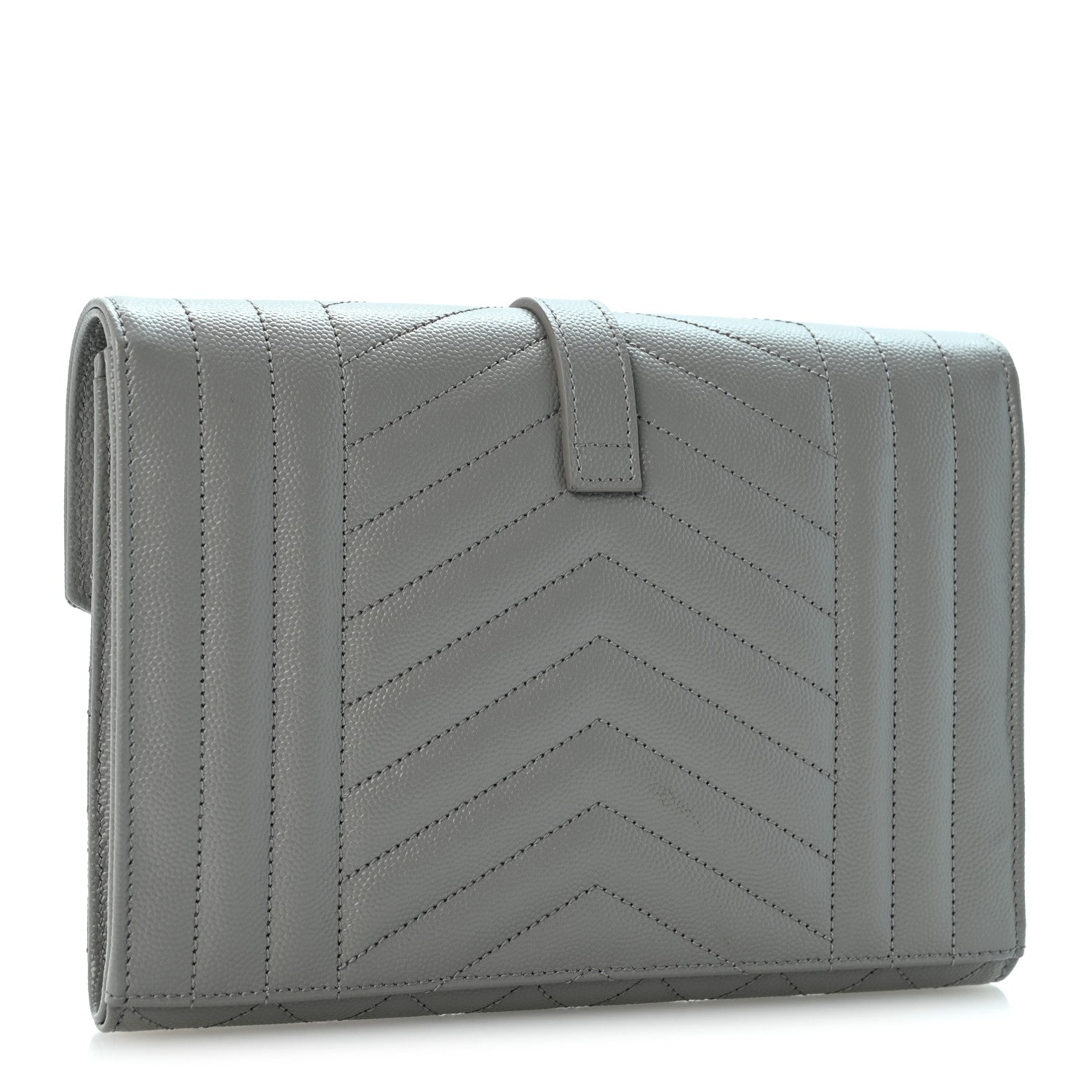 Saint Laurent Grain De Poudre Textured Mixed Matelasse Triquilt Monogram Clutch New Stone Grey