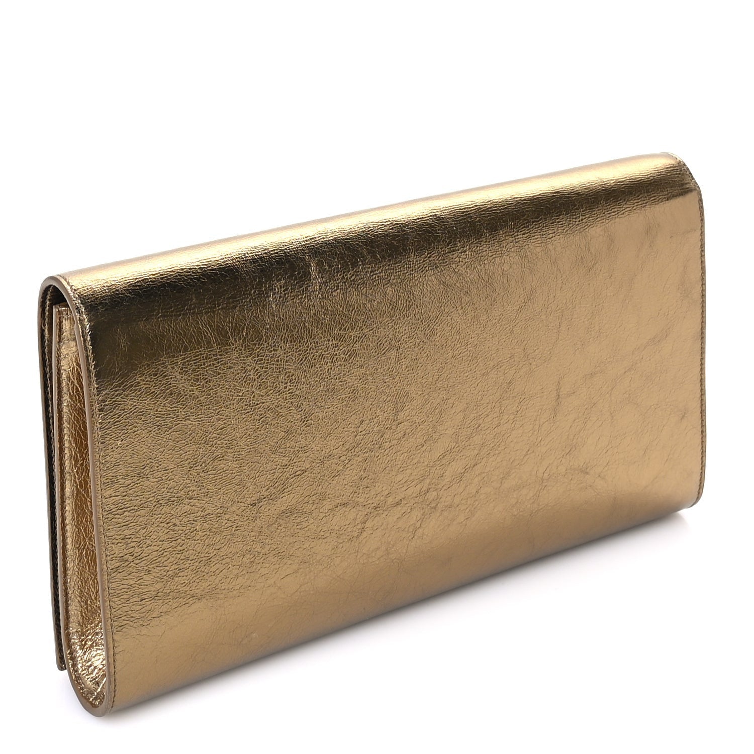 Saint Laurent Metallic Calfskin Monogram Large Belle De Jour Clutch Gold