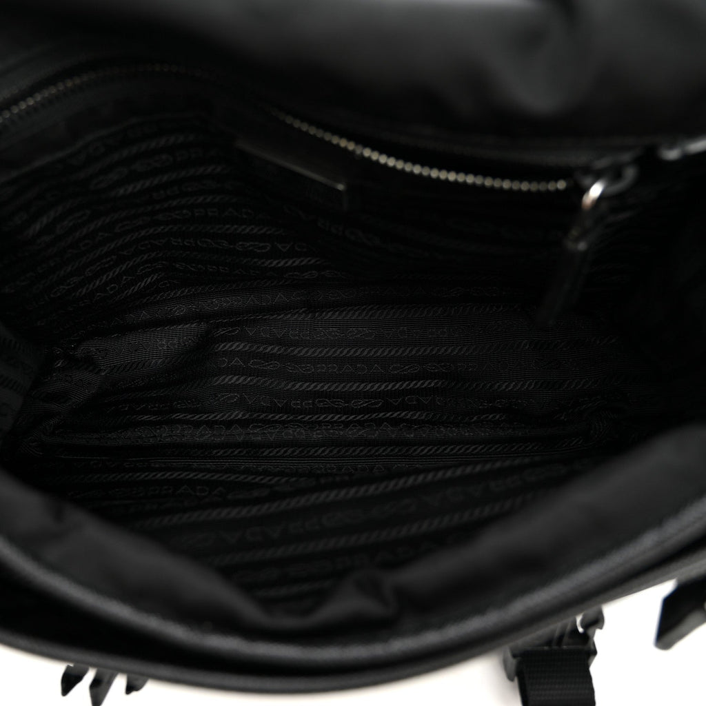 Prada Tessuto Nylon Saffiano Double Snap Buckle Messenger Bag Black