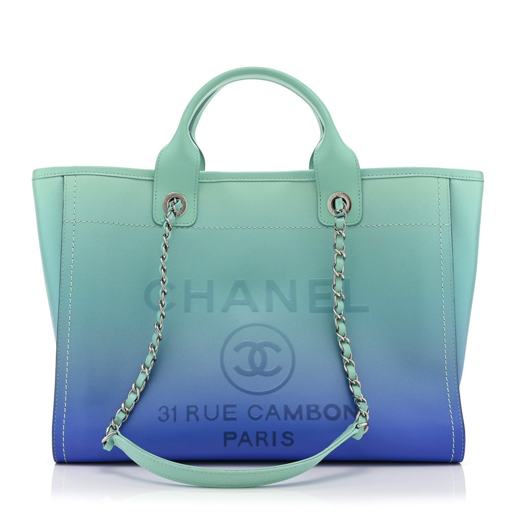 Chanel Shaded Calfskin Medium Deauville Tote Light Green Turquoise Purple