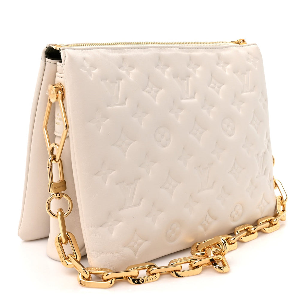 Louis Vuitton Lambskin Embossed Monogram Coussin PM Beige Cream