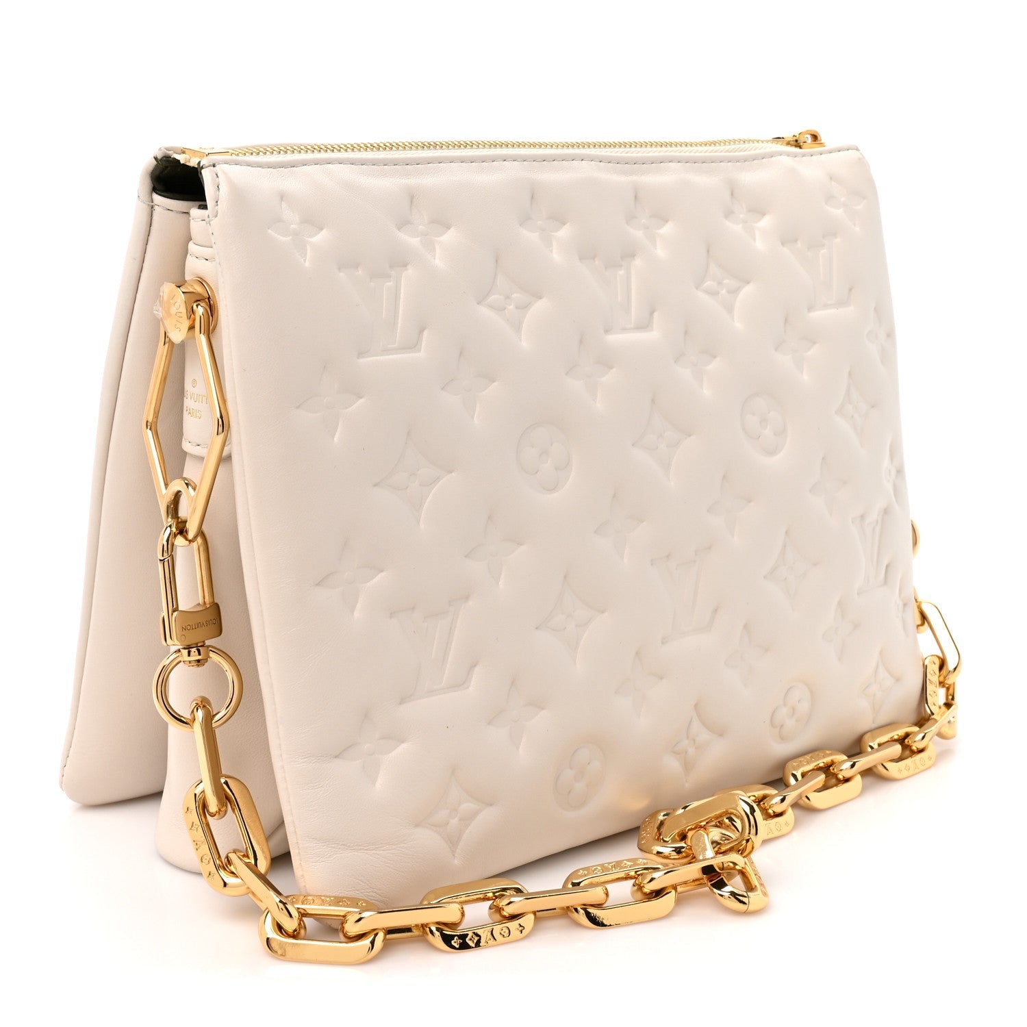 Louis Vuitton Lambskin Embossed Monogram Coussin PM Beige Cream