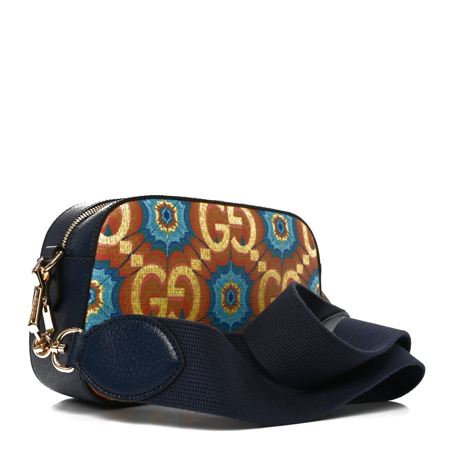 Gucci GG Supreme Kaleidoscope Calfskin Script Logo Gucci 100 Camera Bag Blue Orange Multicolor Blue Agata