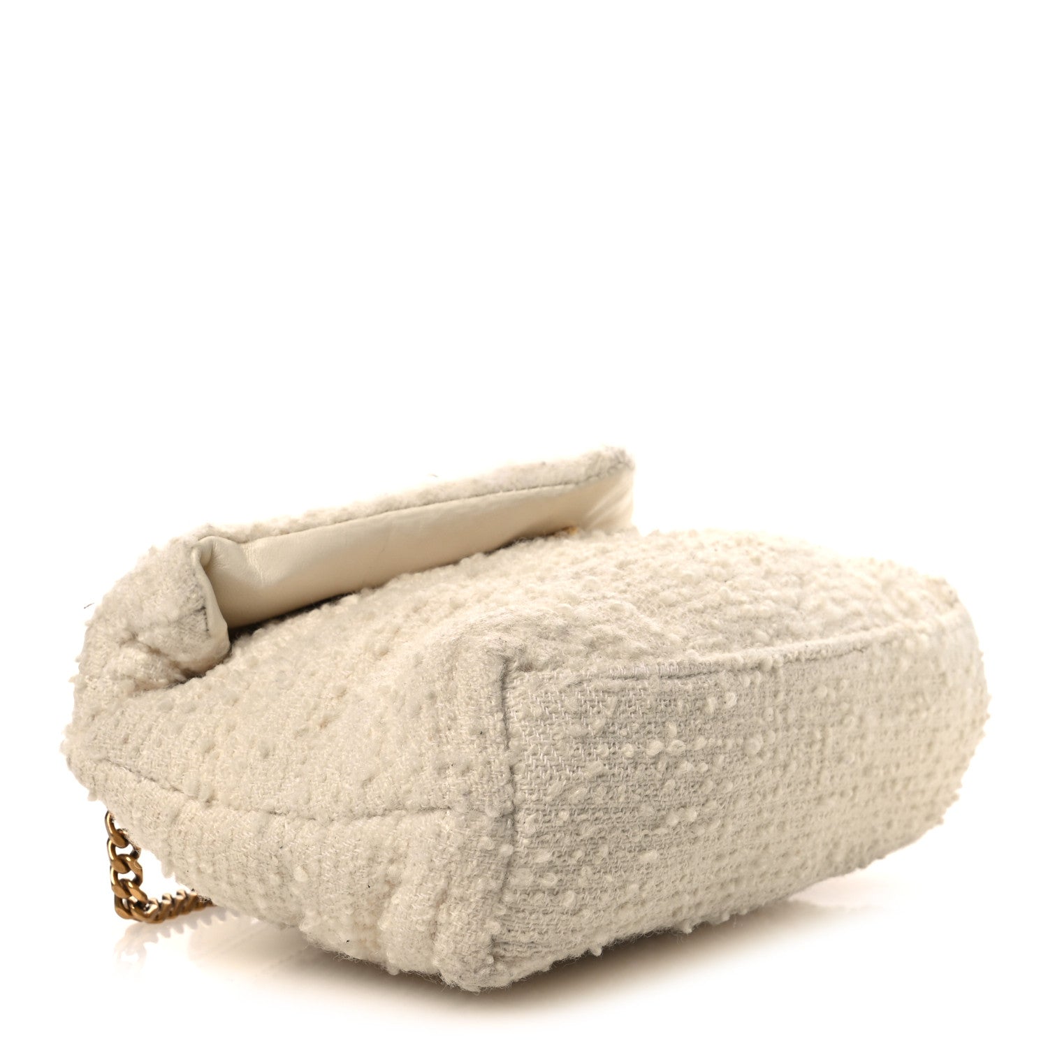 Saint Laurent Boucle Tweed Quilted Toy Loulou Puffer Monogram Chain Satchel Crema Soft