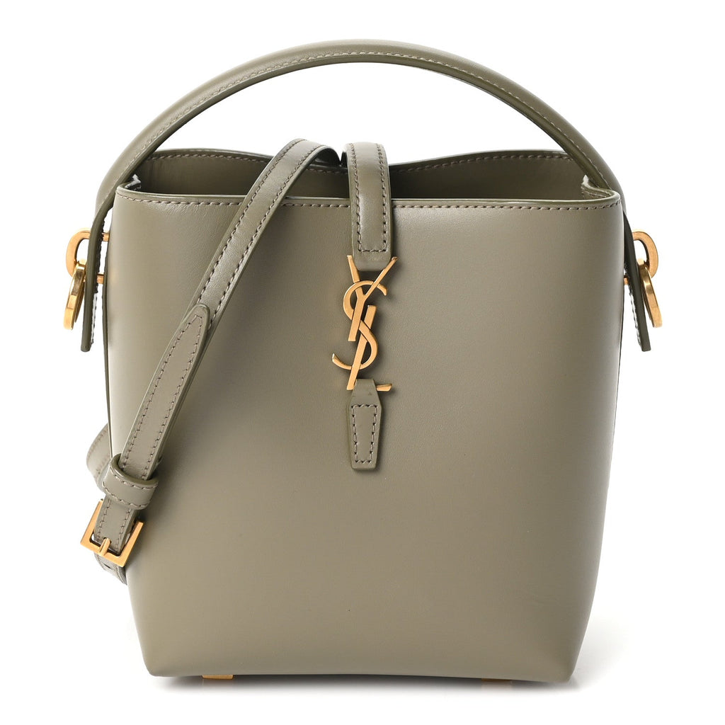 Saint Laurent Shiny Calfskin Le 37 Mini Bucket Bag Strong Moss