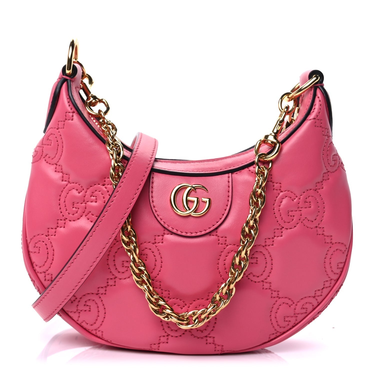Gucci Calfskin GG Matelasse Mini Hobo Shoulder Bag Pink
