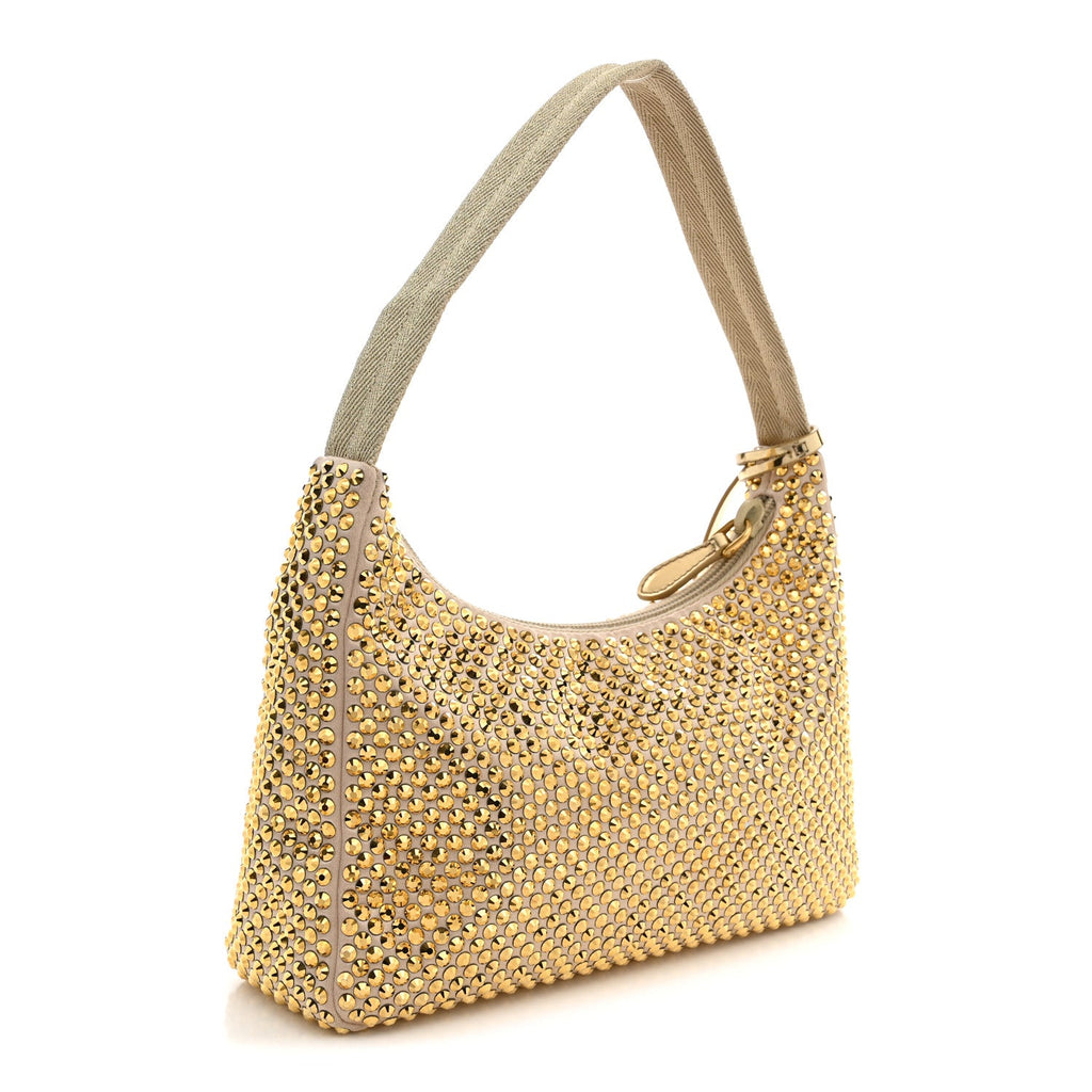 Prada Satin Crystal Mini Re-Edition 2000 Bag Platino