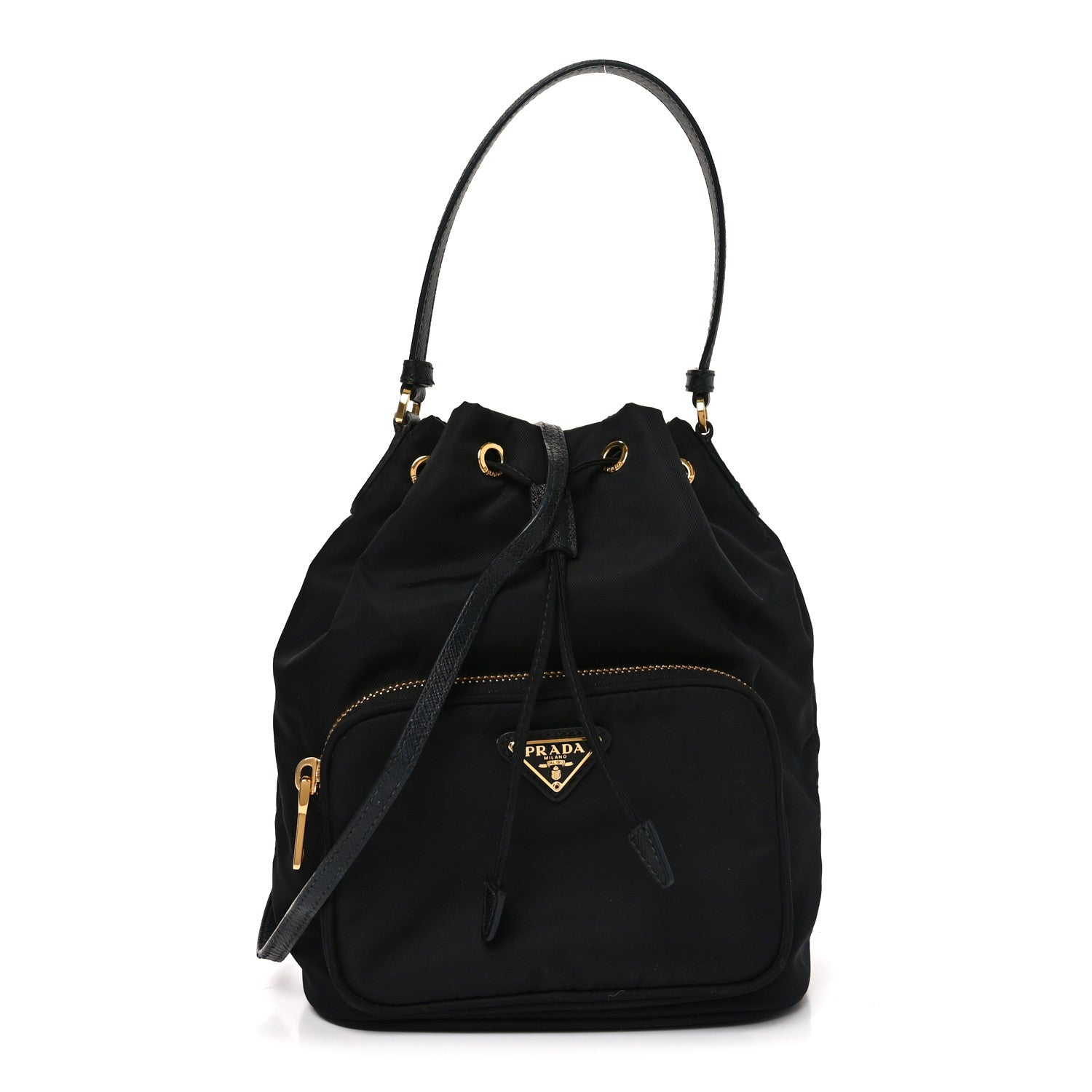 Prada Saffiano Tessuto Nylon Mini Bucket Crossbody Bag Black