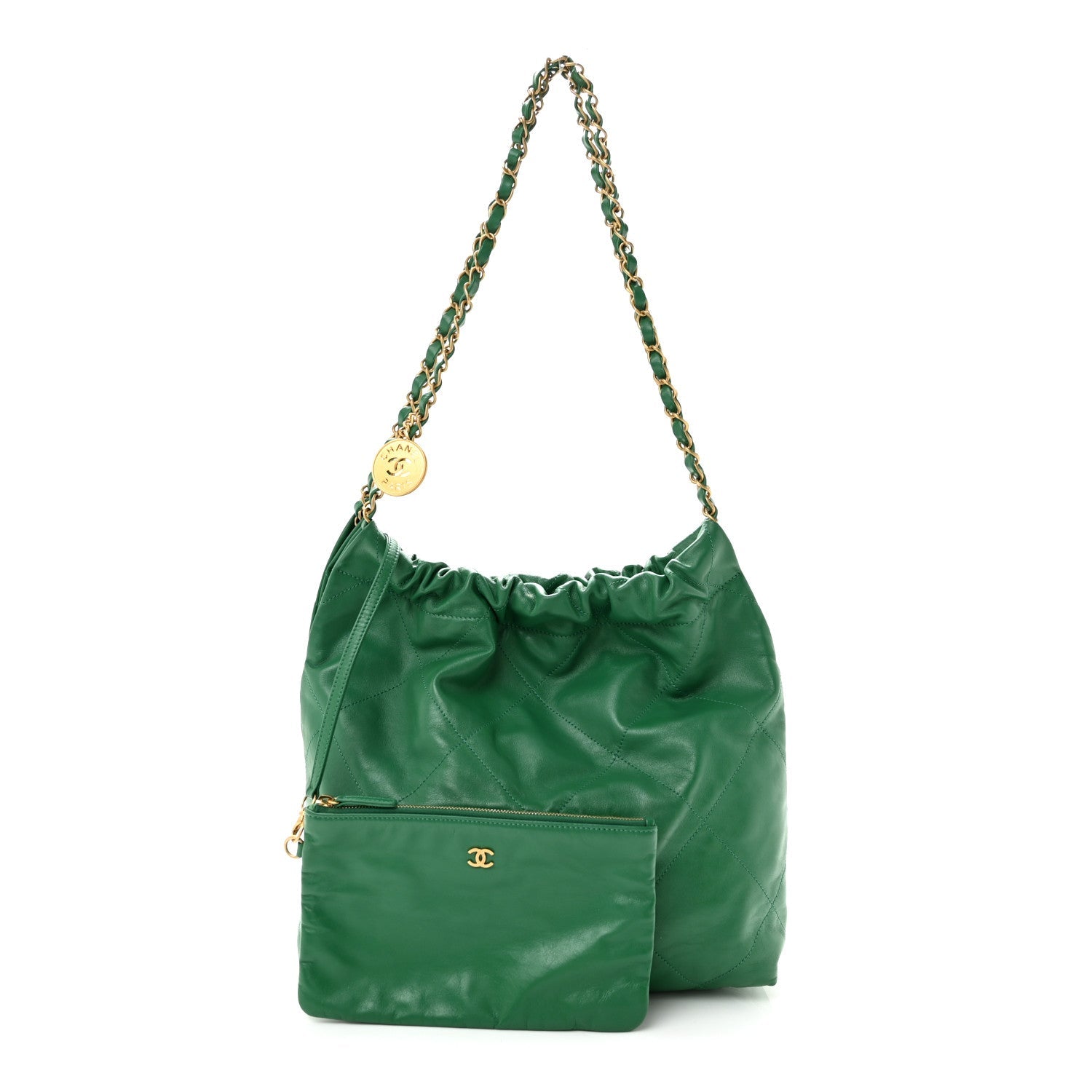 Chanel Shiny Calfskin Quilted Small Chanel 22 Green