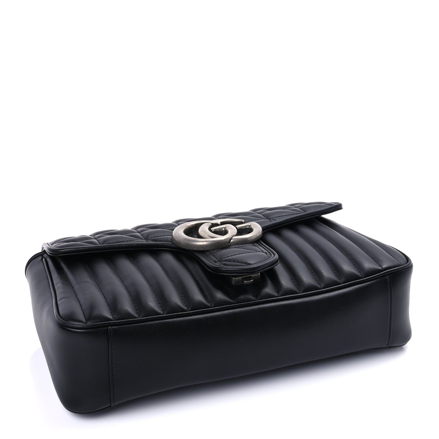 Gucci Calfskin Matelasse Aria Medium GG Marmont Shoulder Bag Black