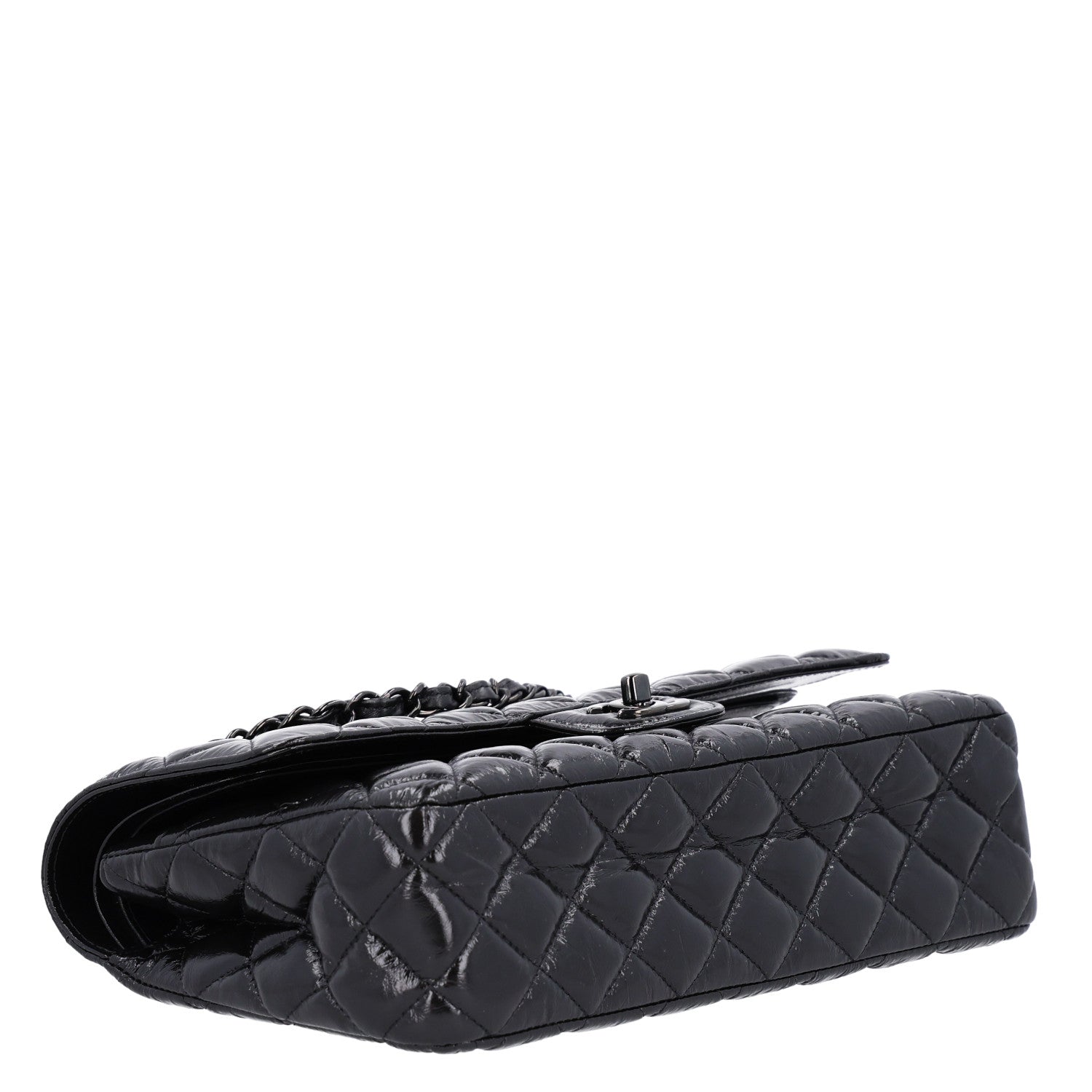 Chanel Shiny Crumpled Calfskin Quilted Medium Double Flap So Black