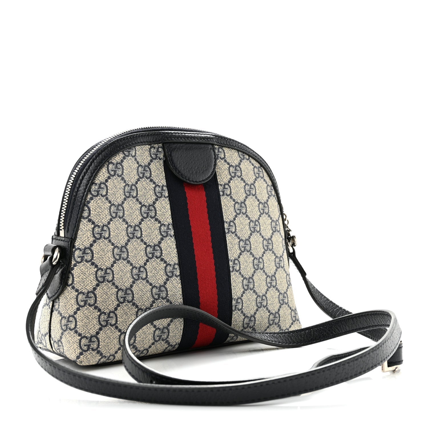 Gucci GG Supreme Monogram Textured Dollar Calfskin Web Small Ophidia Dome Shoulder Bag Beige Blue