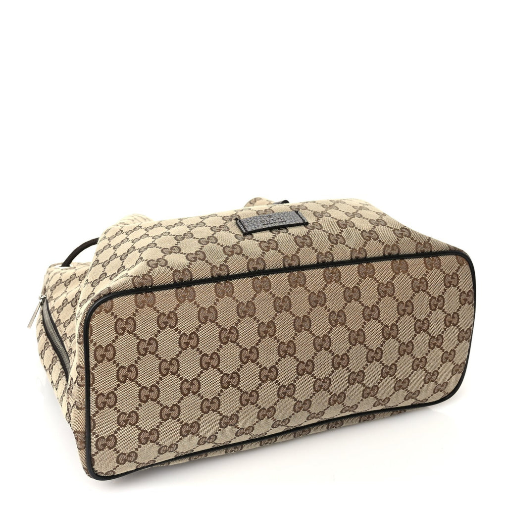 Gucci Monogram Dollar Calfskin O Drawstring Backpack Beige Ebony Testa di Moro Dark Chocolate