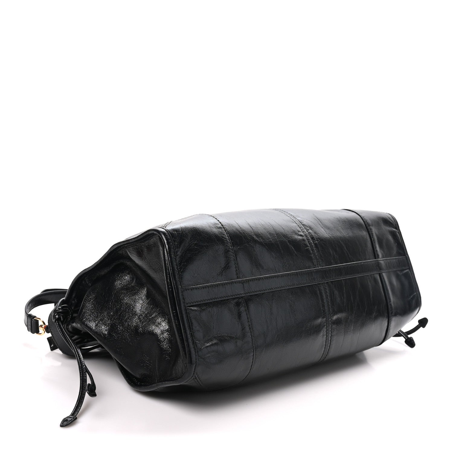 Prada Glossy Calfskin Triangle Large Bonnie Shoulder Bag Black