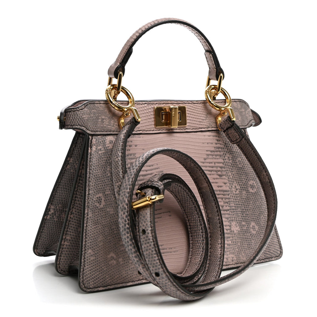 Fendi Lizard Togo Lucido Petite Peekaboo I SEE U Satchel Soft Berry